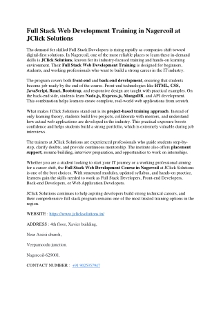 Full Stack Web Training in Nagercoil