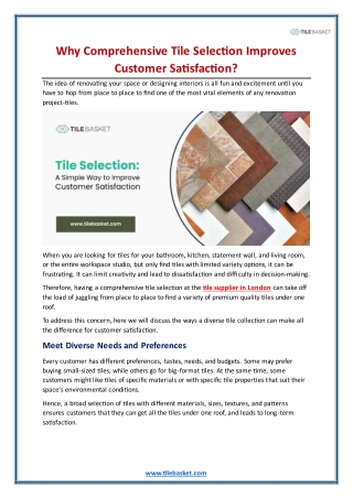 Why Comprehensive Tile Selection Improves Customer Satisfaction?