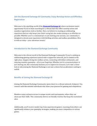 Diamond Exchange ID: Experience Gaming Without Limits