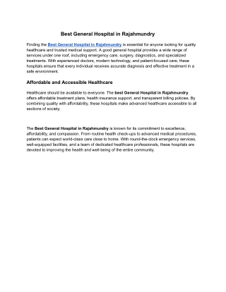 Best General Hospital in Rajahmundry