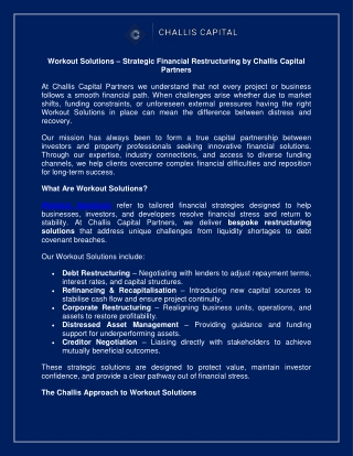 Workout Solutions – Strategic Financial Restructuring by Challis Capital Partners