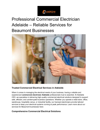 Professional Commercial Electrician Adelaide – Reliable Services for Beaumont Businesses
