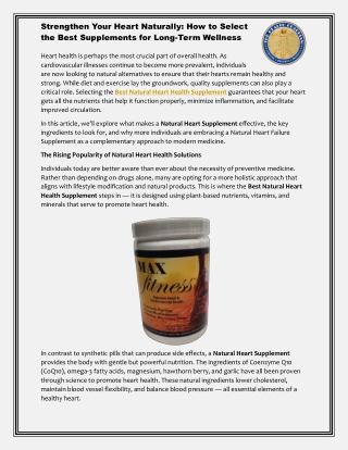 Strengthen Your Heart Naturally: How to Select the Best Supplements for Long-Ter