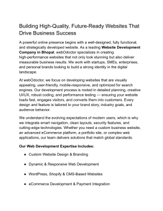 Website Development Company in Bhopal – High-Quality & Future-Ready Web Solution