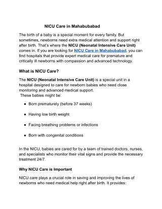 NICU Care in Mahabubabad
