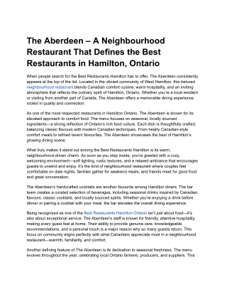 The Aberdeen – A Neighbourhood Restaurant That Defines the Best Restaurants in Hamilton, Ontario