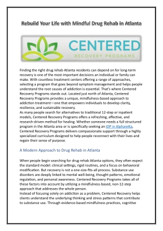 Rebuild Your Life with Mindful Drug Rehab in Atlanta