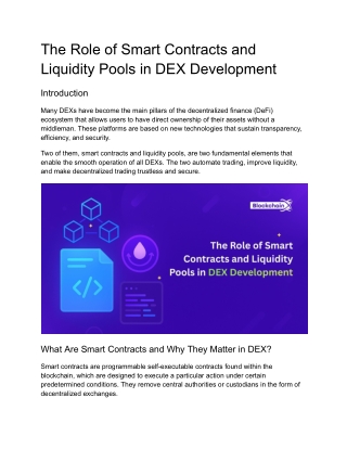 The Role of Smart Contracts and Liquidity Pools in DEX Development