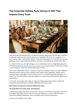 Top Corporate Holiday Party Venues In NYC That Impress Every Team