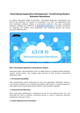 Cloud-Based Application Development | First Rite IT Services