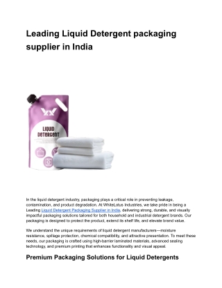 Leading Liquid Detergent packaging supplier in India