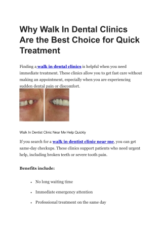 Why Walk In Dental Clinics Are the Best Choice for Quick Treatment