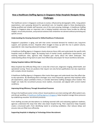 How a Healthcare Staffing Agency in Singapore Helps Hospitals Navigate Hiring Challenges