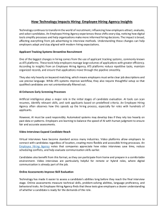 How Technology Impacts Hiring Employee Hiring Agency Insights