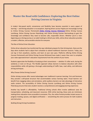 Master the Road with Confidence: Exploring the Best Online Driving Courses in Vi