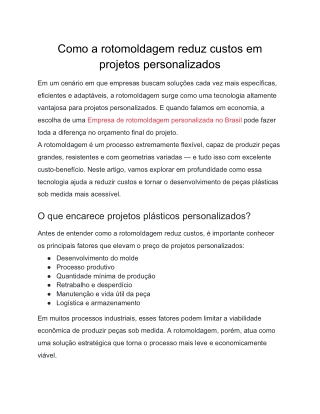 Como a rotomoldagem reduz custos em projetos personalizados