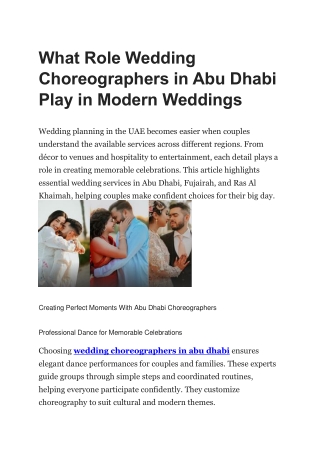 What Role Wedding Choreographers in Abu Dhabi Play in Modern Weddings