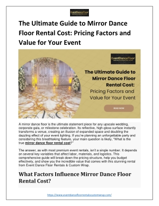The Ultimate Guide to Mirror Dance Floor Rental Cost Pricing Factors and Value for Your Event