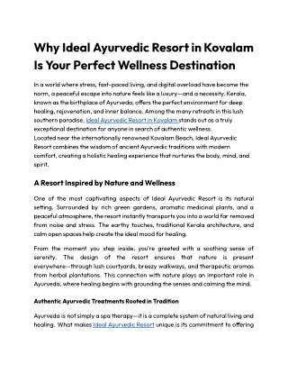 Why Ideal Ayurvedic Resort in Kovalam Is Your Perfect Wellness Destination