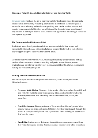 Distemper Paint A Smooth Finish for Interior and Exterior Walls