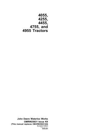 John Deere 4555 Tractors Operator’s Manual Instant Download (Publication No.OMRW25631)