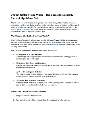 Dhathri Saffron Face Wash – The Secret to Naturally Radiant, Spot-Free Skin A