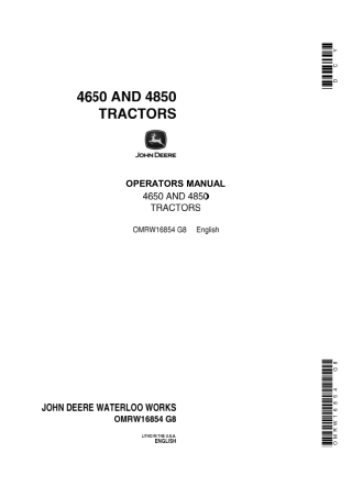 John Deere 4650 Tractors Operator’s Manual Instant Download (Publication No.OMRW16854)