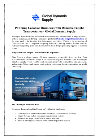 Powering Canadian Businesses with Domestic Freight  Transportation - Global Dyna