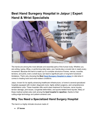 Best Hand Suregery Hospital in Jaipur | Expert Hand & Wrist Specialists