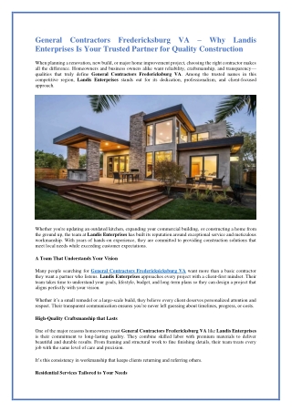 Transform Your Property with Landis Enterprises General Contractors Fredericksbu