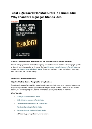 Best Sign Board Manufacturers in Tamil Nadu Why Thandora Signages Stands Out