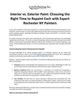 Interior vs. Exterior Repainting: Expert Tips from Rochester NY Painters