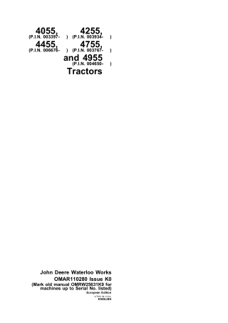John Deere 4955 Tractors Operator’s Manual Instant Download (Publication No.OMAR110280)