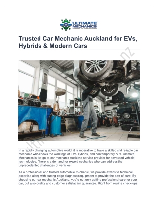 Trusted Car Mechanic Auckland for EVs, Hybrids & Modern Cars