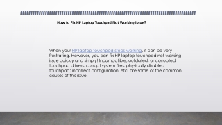 HP Laptop Touchpad Not Working Issue