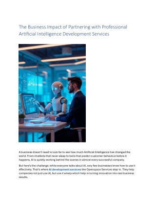 The Business Impact of Partnering with Professional Artificial Intelligence Development Services