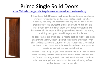 Primo Single Solid Doors