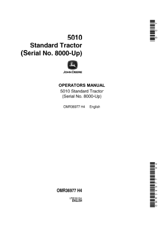 John Deere 5010 Standard Tractors Operator’s Manual Instant Download (Pin.8000-UP) (Publication No.OMR36977)