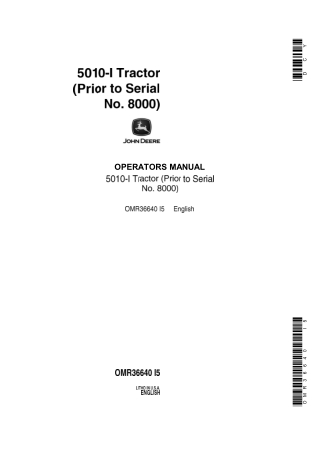 John Deere 5010-I Tractors Operator’s Manual Instant Download (Prior to Serial No.8000) (Publication No.OMR36640)