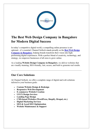 The Best Web Design Company in Bangalore for Modern Digital Success