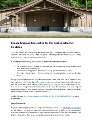 Choose Magnum Contracting for The Best Construction Solutions