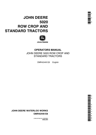 John Deere 5020 Row Crop and Standard Tractors Operator’s Manual Instant Download (Publication No.OMR42449)