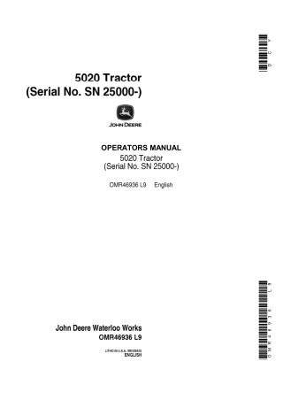 John Deere 5020 Tractor Operator’s Manual Instant Download (Pin.25000-) (Publication No.OMR46936)