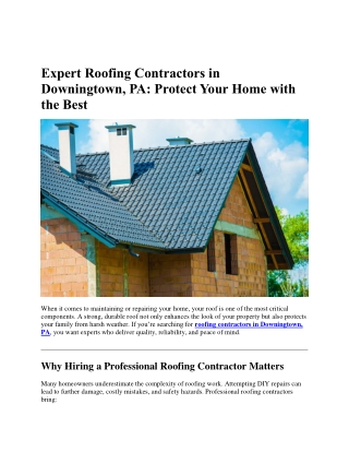 Expert Roofing Contractors in Downingtown