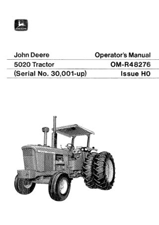 John Deere 5020 Tractor Operator’s Manual Instant Download (Pin.30001-UP) (Publication No.OMR48276)