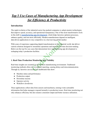 Top 5 Use Cases of Manufacturing App Development for Efficiency & Productivity