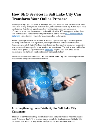How SEO Services in Salt Lake City Can Transform Your Online Presence