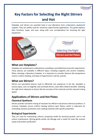 Key Factors for Selecting the Right Stirrers and Hot Plates