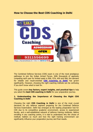 How to Choose the Best CDS Coaching in Delhi