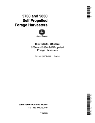 John Deere 5730 Self Propelled Forage Harvesters Service Repair Manual Instant Download